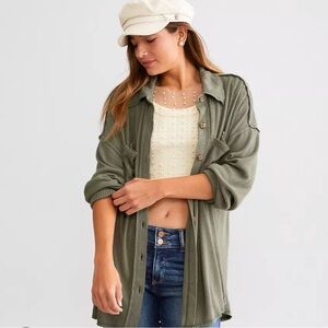 BKE Brushed Rib Knit Oversized Boyfriend Shirt